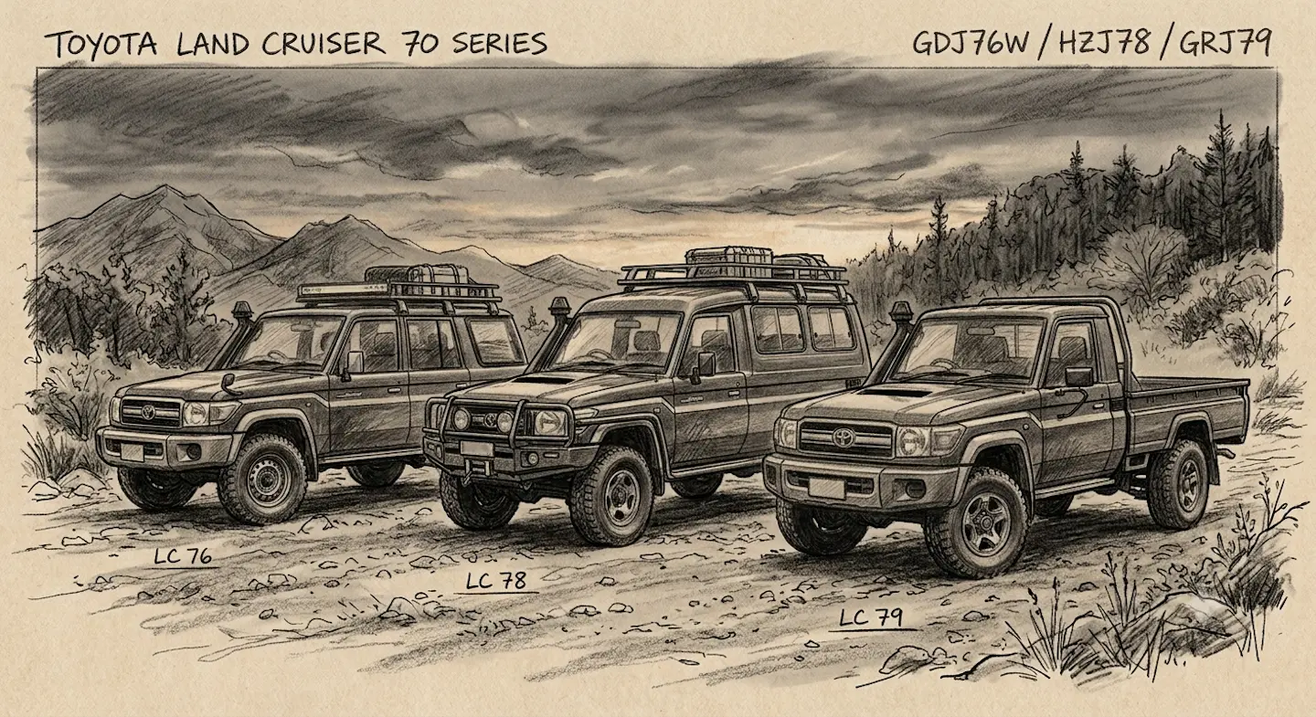 Close-up of a Land Cruiser front badge and grille